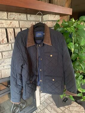 Polo by Ralph Lauren Navy Quilted Jacket with Brown Corduroy Collar